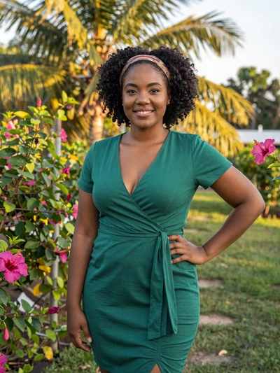 Fabienne, 28, Haitian woman from Gonaïves with natural afro in tropical garden - Latin 312 verified profile