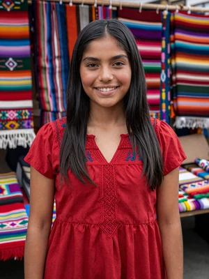 Daniela, 23, Mexican single woman with sleek black hair at a colorful market on Latin 312 Dating