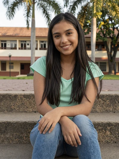 Yanina, 23, Paraguayan single from San Lorenzo in mint green top at university campus - verified dating profile