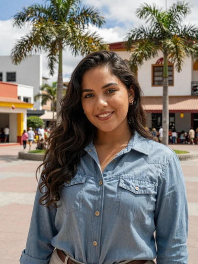 Vanessa, 26, Ecuadorian woman from Portoviejo in a sunny plaza with palm trees - verified dating profile