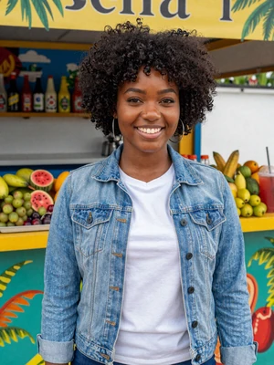 Jada, 23, Jamaican single from May Pen with afro puff at a colorful roadside juice bar - verified dating profile