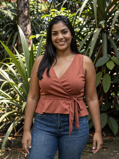 Thaís, 26, Brazilian woman from Belo Horizonte in terracotta top at botanical garden - Latin 312 Dating profile