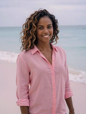Sasha, 26, Bahamian single on the pink sand beach of Harbour Island in morning light - verified dating profile