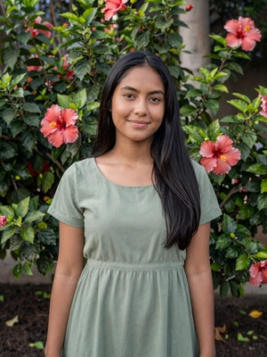 Dewi, 24, Surinamese-Javanese woman from Paramaribo in sage dress at tropical garden - Latin 312 Dating verified profile