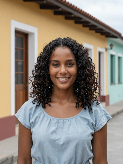 Shantel, 25, Belizean Creole woman from Belize City with curly hair and warm smile in blue blouse - Latin 312 verified profile