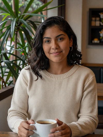 Yamileth, 26, Nicaraguan single from Matagalpa in cream sweater at coffee cafe - verified dating profile
