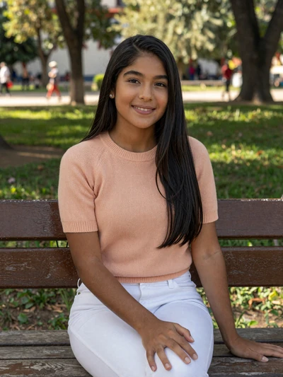 Celeste, 24, Paraguayan single from San Lorenzo in peach top at sunny park - verified dating profile