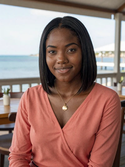 Alisha, 26, Barbadian woman from Bridgetown with sleek black hair at a waterfront cafe - Latin 312 Dating verified profile