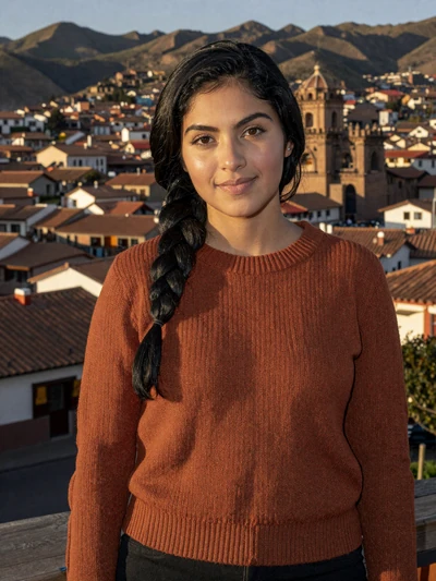 Ximena, 28, Peruvian woman from Cusco with indigenous features at mountain terrace - Latin 312 verified profile