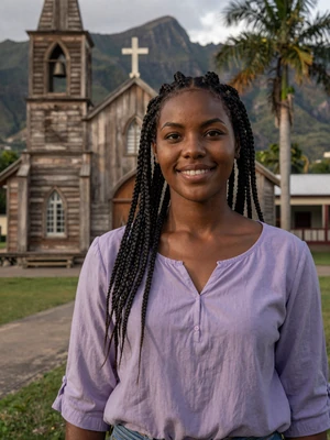 Latoya, 26, Vincentian single from Chateaubelair near wooden church with mountain backdrop - verified dating profile