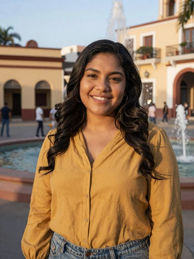Nohemi, 26, Honduran single from Choluteca in yellow blouse at sunny plaza - verified dating profile