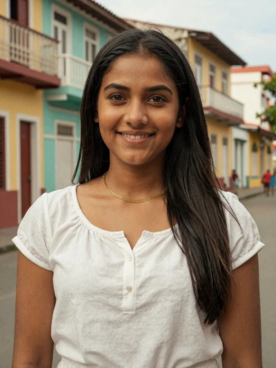 Priya, 26, Indo-Trinidadian woman from Port of Spain in white blouse with gold jewelry - Latin 312 Dating verified profile