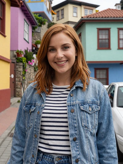 Antonia, 24, Chilean single from Valparaíso with auburn hair on colorful hillside street - verified dating profile
