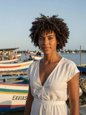 Davina, 28, Vincentian single from Barrouallie in white linen top near fishing village - verified dating profile