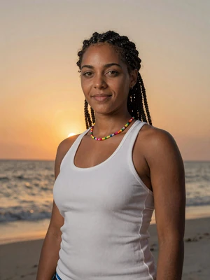 Alicia, 29, Jamaican woman from Negril with locs on Seven Mile Beach at sunset - Latin 312 verified profile