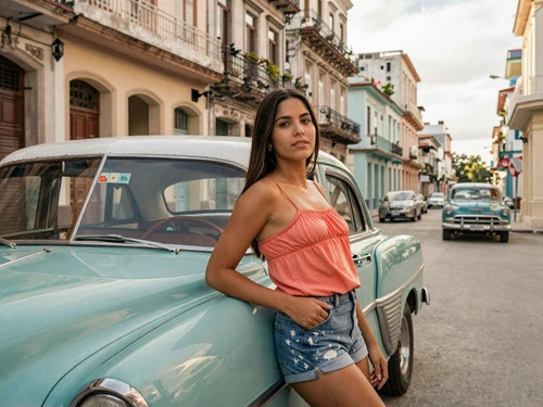 Cuban woman beside a vintage car in Havana - Cuban women dating