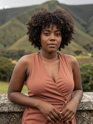 Rashida, 27, Jamaican woman from Mandeville with natural afro overlooking green hills - Latin 312 Dating profile