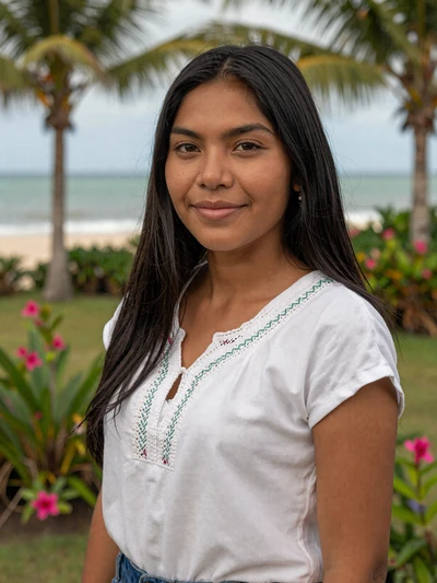 Ixchel, 25, Belizean Maya-Mestizo woman from Corozal with high cheekbones in embroidered blouse - verified dating profile