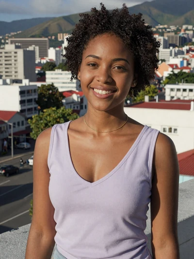 Kettelie, 25, Haitian woman from Port-au-Prince with TWA afro on rooftop terrace - Latin 312 verified profile
