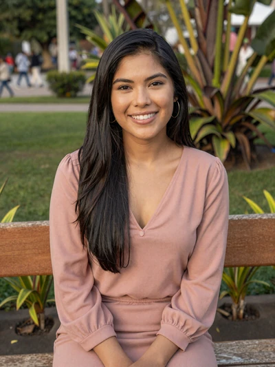 Camila, 27, Peruvian woman from Chiclayo in rose blouse at tropical garden - Latin 312 Dating profile