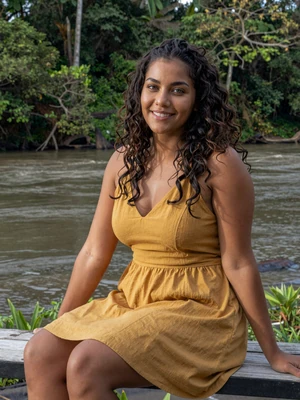 Yolanda, 28, Surinamese-mixed heritage woman from Moengo in mustard dress by Cottica River - verified dating profile