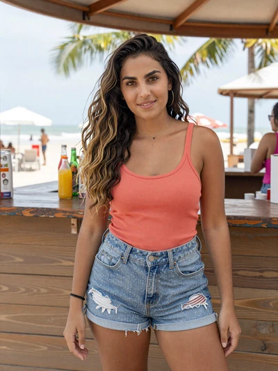 Carolina, 23, Brazilian woman from Fortaleza at beachside juice bar with warm tropical light - Latin 312 verified profile
