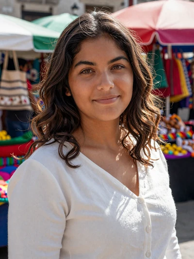 Valeria, 25, Peruvian single from Trujillo with hazel eyes at colorful market - verified dating profile