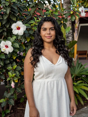 Xiomara, 28, Puerto Rican woman from Mayagüez in white dress near tropical garden - Latin 312 verified profile