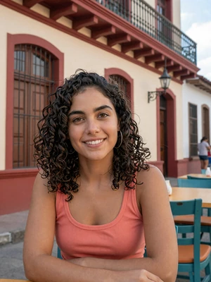 Daniela, 24, Puerto Rican single from Ponce with curly hair at historic cafe - verified dating profile