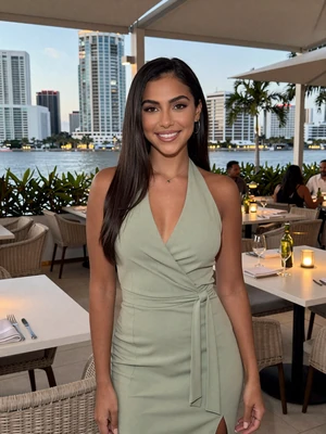 Génesis, 26, Puerto Rican single from Guaynabo in sage dress at upscale terrace - verified dating profile