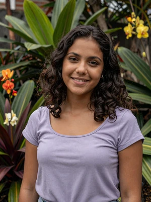 Valeria, 23, Puerto Rican single from Caguas in lavender top at botanical garden - verified dating profile