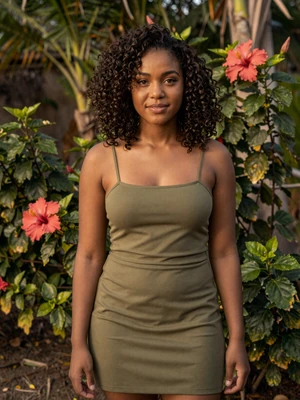 Crystal, 28, Jamaican woman from Spanish Town with natural curly hair in a tropical garden - Latin 312 verified profile