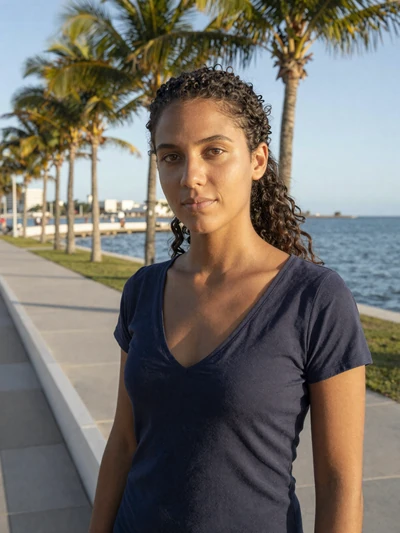 Océane, 24, French Guianese single from Kourou with curly hair at waterfront promenade - verified dating profile