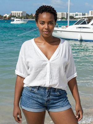 Tamara, 24, Jamaican single from Montego Bay in casual linen blouse at the waterfront - verified dating profile