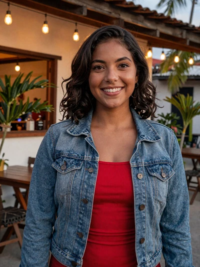 Franchesca, 24, Dominican single from Higüey in red top at charming cafe - verified dating profile